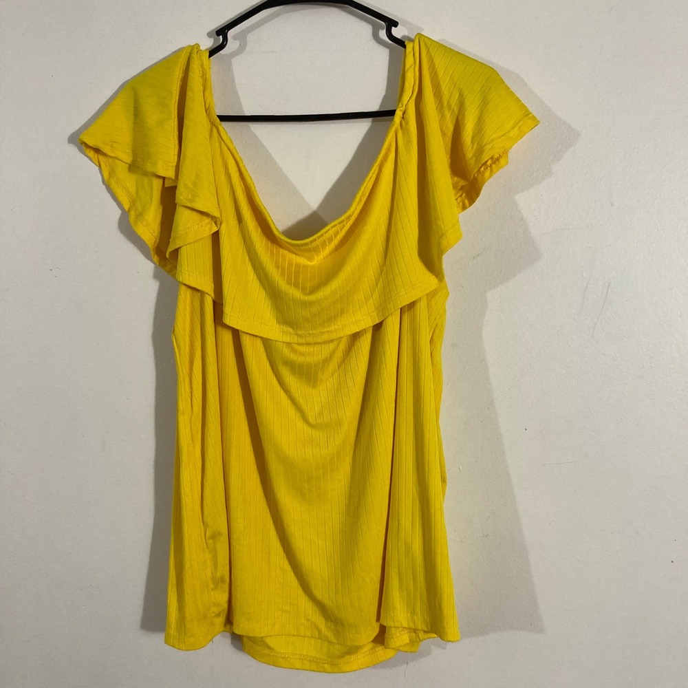 Full Circle Trends Ruffle Top Women 3X Yellow Ribbed Boho Blouse